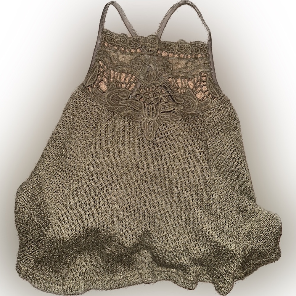 Flowy Olive Green Knit Tank with Aztec Design